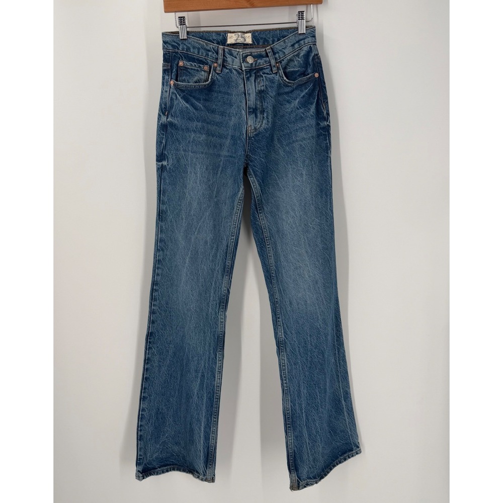 We The Free People High Rise Straight Leg Blue Jeans Medium Wash 25 x 33